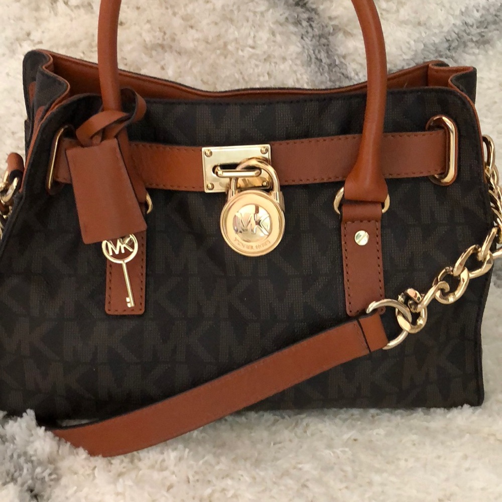 Michael Kors Brown Hamilton MK Logo Satchel Bag
